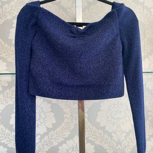 LESET Navy Lurex Off The Shoulder Sweater Top Style# LKT006AZOELX